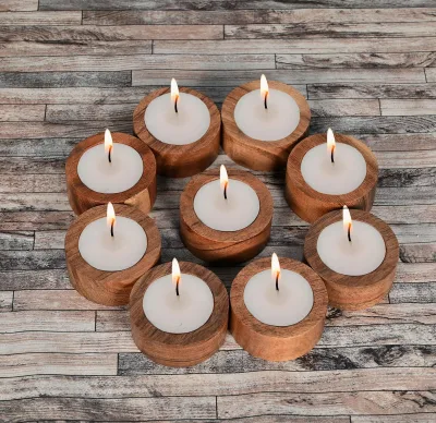 Unfinished Handmade Classical Style Round Acacia Wood Candle Tray Home Decoration for Christmas and Easter Tealight Candle Stand
