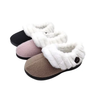 Women's Cashmere Booties Slippers with Fur Collar Button Memory Foam Indoor Outdoor Knit Slipper Boots