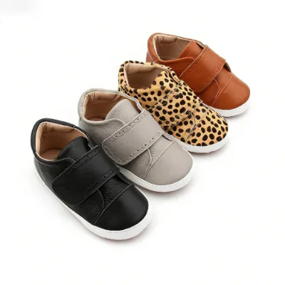 Genuine Leather Upper Adjustable Strap Non Slip Flexible Sole Comfortable Sneakers