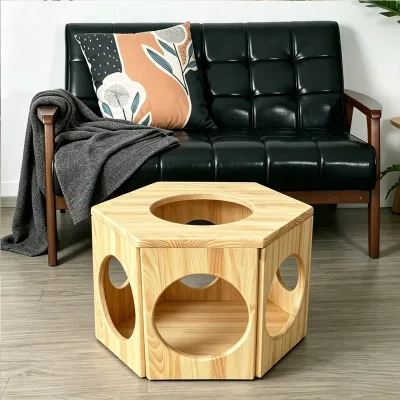 Manufacturer Customized Indoor Solid Wood Pet Furniture Small Cave Coffee Table Stool cat Bed Pet House Wooden cat Cabin