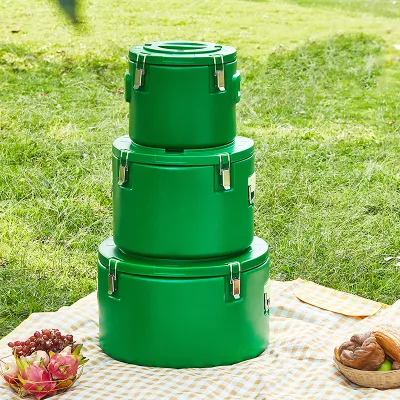 Stainless Steel Soup Bucket Ice Insulation Barrel Organizer Outdoor Stackable Lockable Camping Food Storage Container Boxes Bins