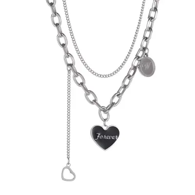 Hip Hop Love Choker Necklace Fine Jewelry Double Layered Necklace for Women