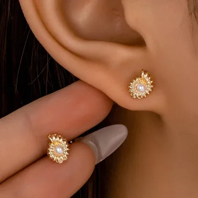 Summer Beach Vacation Cute Conch Imitation Pearl Earrings Earrings