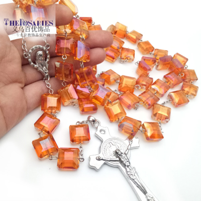 Big Crystal Beads Wall or Tombstone Rosary with Cross Religious