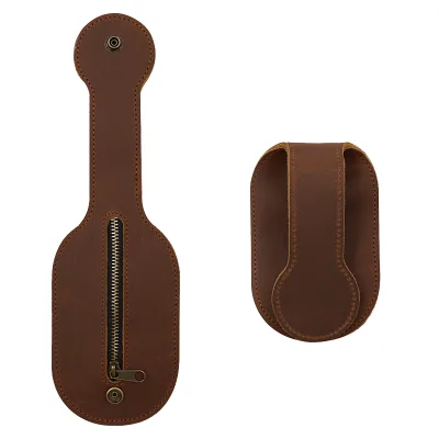 Retro PU Leather Fashion Mini Coin Purse Case Zipper Closure Chain Strap Folding Belt Outdoor Unisex EDC Self-Defense Coin