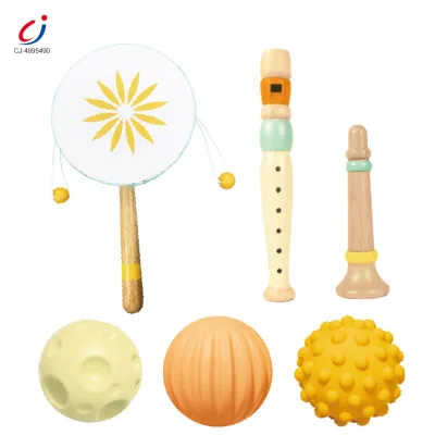 Chengji Wooden Toys Colorful Baby Rattle Set Safe Food Grade Wood Rattle Handheld Portable Soothing Custom logo Sensory Toys