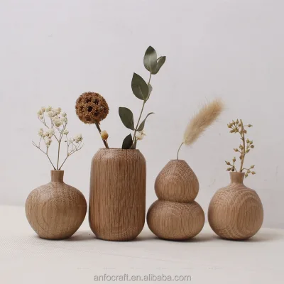 8 Inch Rustic Wood Vase for Home Decor round Pattern Rattan Vase with Flowers Farmhouse Table Decor and Rustic Decor Style