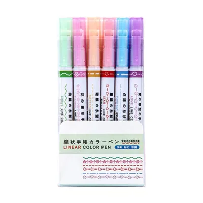 New Arrival Wavy Shape Rolling Highlighter Pastel Color Ink Six Pieces Gift Set for Back to School Student Stationery Bundles