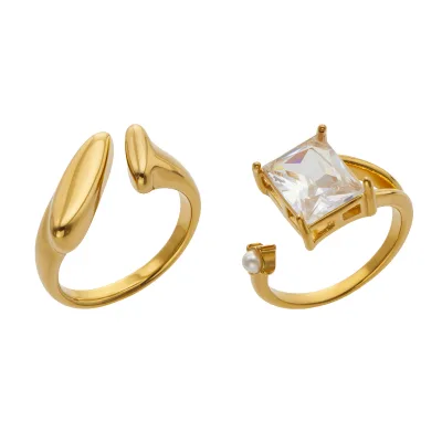 Non Tarnish Waterproof Jewelry Rings Minimalist 18K Gold Plated Stainless Steel Asymmetric Geometric Ring for Women Jewelry Gift