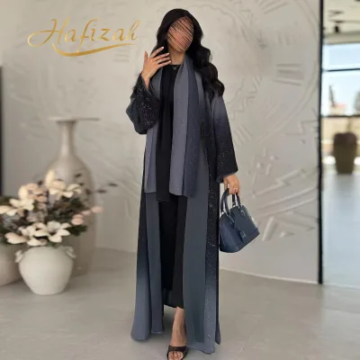 Hafizah 2026 Dubai Luxury Ombre Glitter Muslim Open Abaya With Hijab