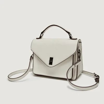 2025 New Fashion Woman White Leather Handbag Crossbody Bag with Wide and Thin Shoulder Straps