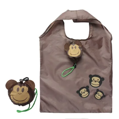 Hot-Selling Eco-Friendly Foldable Shopping Bag Pouch Creative Cartoon Small Animals Reusable Folding Tote Bag Custom Logo for