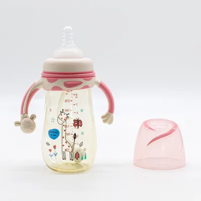 240ML BPA-Free Baby Bottle Natural PC Material with Handle Elastic Straw for Milk and Water Sipping
