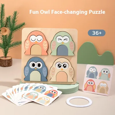 CPC CE Wooden Montessori Toys Girl Boy Owl Face Jigsaw Puzzles Early Educational Toys Preschool Puzzles