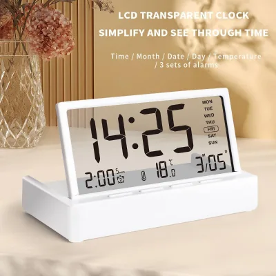 Multifunctional Digital Alamr Clock Simple Transparent With Thermometer Electronic
