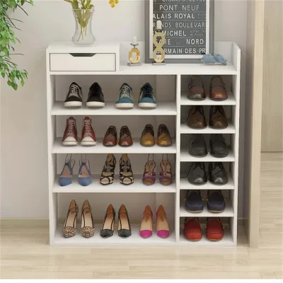 34cm Wide Narrow Freestanding 11 Tiered Shelves 18 Pairs White MDF Space Saving for Small Apartment Entryway Shoe Cabinet