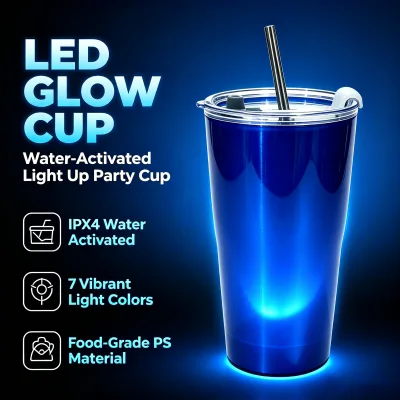 Water Activated LED Light up Tumbler Food Grade PS 7 Color Glowing Cup Custom Thermal Transfer Logo for Party Bar Gift