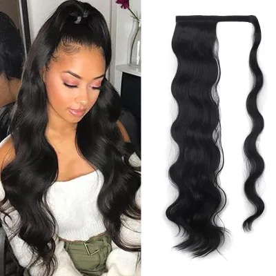 Body Wave Ponytail Magic Tie Body Wave Ponytail Synthetic Fiber Hair Ponytails Long Inch for Black Women Natural Color