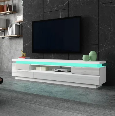 White TV Cabinet Stand LED Light Entertainment TV Unit TV Table with 5 Drawers Living Room Furniture