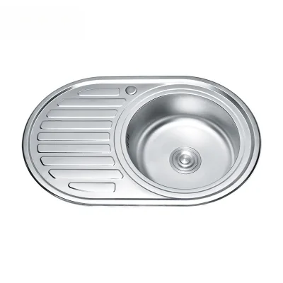 Export to Russia 201 polished stainless steel sink 7750 round basin with wing plate 304 kitchen