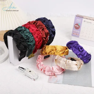 Korea Style Simple Design Hair Accessories Solid Color Head Pleated Fabric Knot Headband for Women Girls