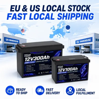 EU US Stock 12V 100Ah 300Ah LiFePO4 Battery Storage System Smart Bluetooth BMS for Home Solar RV Marine