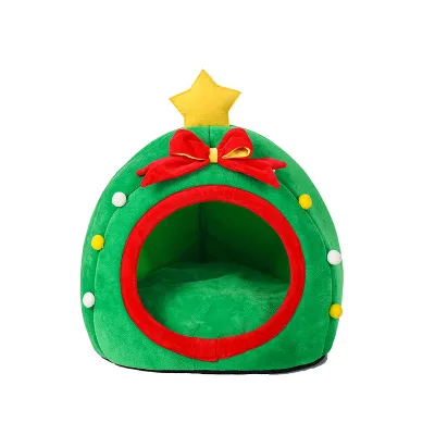 Christmas Cat House Pet Appliance Semi-enclosed Crystal Plush Comfortable Cat House Suitable for All Seasons Cat House