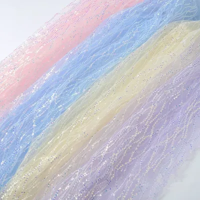Laser fluorescent glitter embroidery fabric water wave tattoo flower stage performance costume background decorative fabric