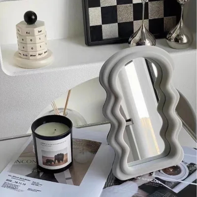 Hot Sale Colourful Ins Fashion Irregular Wavy Desktop Foldable HD Portable Makeup Mirror Angle Adjustment Creative Home Decor