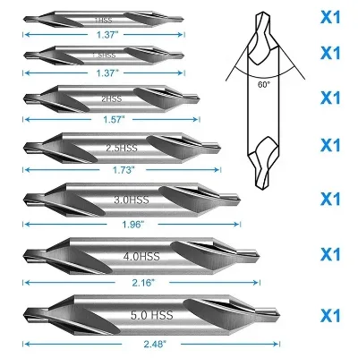 1mm 1.5mm 2mm 3mm 2.5mm 4mm 5mm 6mm Type a HSS 6542 Center Drill Bit for Metal Drilling Holes