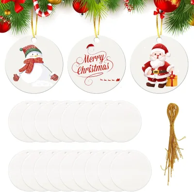 Wholesale Factory Sublimation Round Double Side Customized Eco Friendly Glossy Ceramic Christmas Tree Ornament Blanks White
