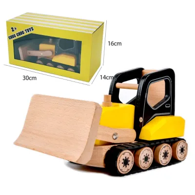 Montessori Early Educational Wooden Car Model Bulldozer Pretend Play Boy Engineering Construction Vehicle Snowplow Toys Set
