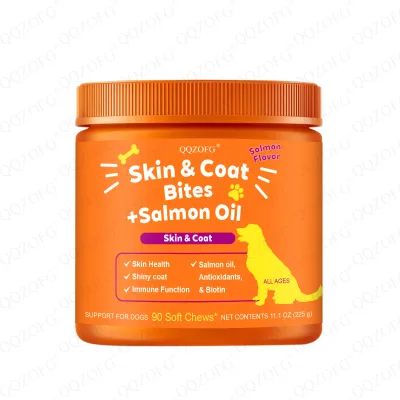 Own Label 90 Pieces Salmon Flavor Skin Coat Bites + Salmon Oil DHA Soft Chews for Dog Skin Health Shiny Coat Antioxidants Biotin