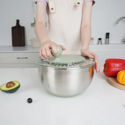 4.5L Kitchen Accessories Manual Vegetable Colander Water Spinner Dryer Stainless Steel Salad Spinner