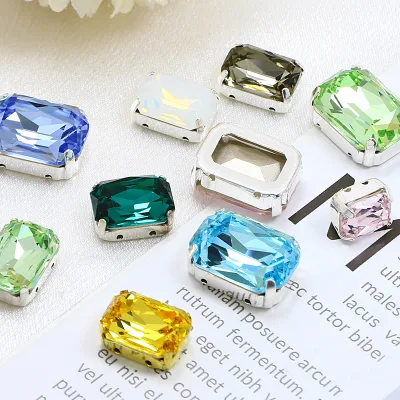Dongzhou K9 Crystal Metal Claw Sew-On Rhinestones Precise Cutting Octagon Shape Glass Beads Wholesale Strass Crystal for Fashion