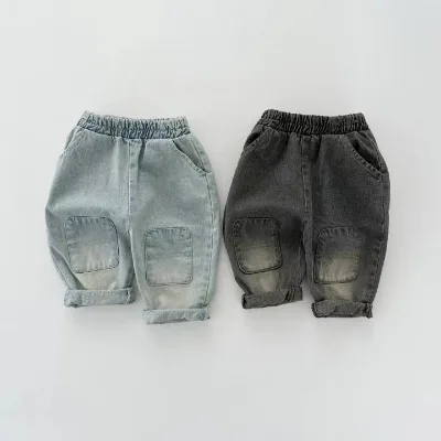 New Design Kids Denim Jeans Full Length Black Blue Jeans Boys Elastic Waist Pants Children's Clothing Jeans Pants