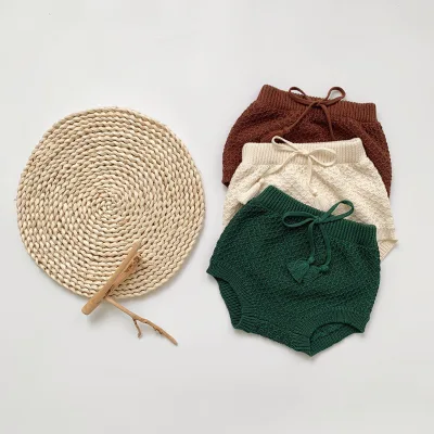 Spring Autumn Toddler Kids Shorts Solid Color Causal Pants Knitted Cotton Tassel Bottoms Shorts Clothing Baby Bloomers