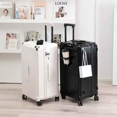 24 Inch Simple Spinner Cabin Carry-On ABS Suitcase with Lock and Drawbar Double Zipper Hanging Feature Secret Compartment Unisex