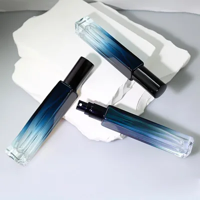Wholsale 5ml 10ml 15ml Rectangular Shape Gradient Blue Color Small Glass Mini Refillable Perfume Atomizer Bottle