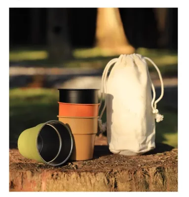 300ml Portable Ultralight 304 Stainless Steel Coffee Mug, Stackable Water Cup With Foldable Handles for Camping Outdoor