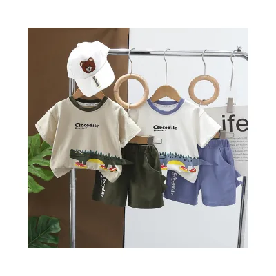 Summer New Casual Children's Two-Piece Set Baby1-5 Years Boys and Girls Cotton Fabric Cartoon Pattern