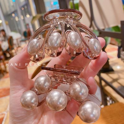 New Design Girly temperament brown hair tail pearl jaw clip hair accessories fashion color cute hair claw clip Accessories for women