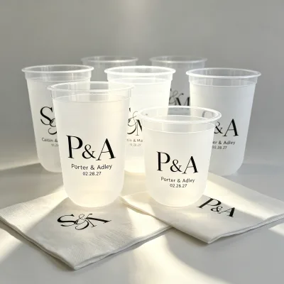 12oz 32 Oz Clear Plastic Disposable Party Cups With Lids Iced Coffee Cold Drinks Smoothie Juice Milkshake Cups Bride Name Matcha