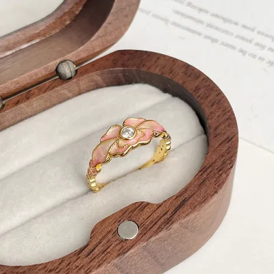 Wholesale Retro Chinese Style Escape Rings, Gentle Temperament for Women, Gradient Peach Blossom Sweet Cuisine