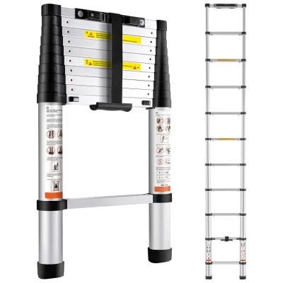 4.4m Aluminum Telescoping Ladder One Button Retraction with Multi-Purpose Collapsible Design for RV Outdoor Work Modern Style