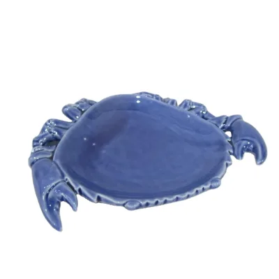 Blue Ceramic Crab Shaped Nautical Chip and Dip Plate Durable Dishes & Plates