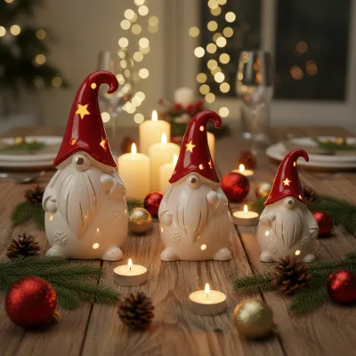 Ceramic Glazed Ceramic LED Santa Christmas Ornaments