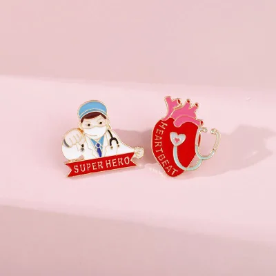 Personality Doctor Heart Stethoscopes Brooch Badges Creative Medical Staff Nurses Angel Brooch Pin for Unisex Wedding Engagement
