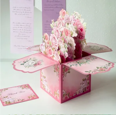 Valentine's Day 3D Three-Dimensional Hydrangea Greeting Card, Customizable, Foldable Bouquet Card for Birthday Gifts