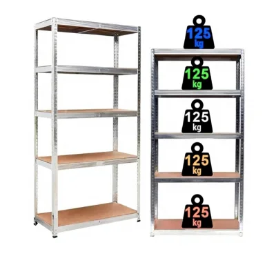 Galvanized 5-Tier Shelving Unit Screw-Free Wooden Shelves Snap-Fit Steel Construction 125kg Load CapacityFreestanding Floor